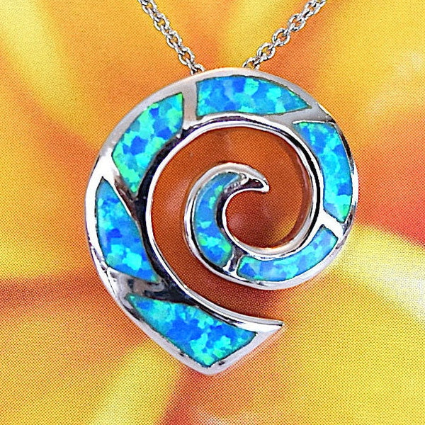 Collier unique en forme de vague d'océan en opale bleue hawaïenne, pendentif en argent sterling avec opale bleue N2238, cadeau d'anniversaire pour maman, épouse, mère, bijoux des îles