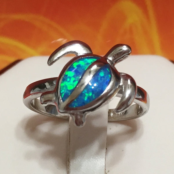 Unique Gorgeous Hawaiian Blue Opal Sea Turtle Ring, Sterling Silver Blue Opal Turtle Ring R1005A Birthday Mom Mother Anniversary Gift