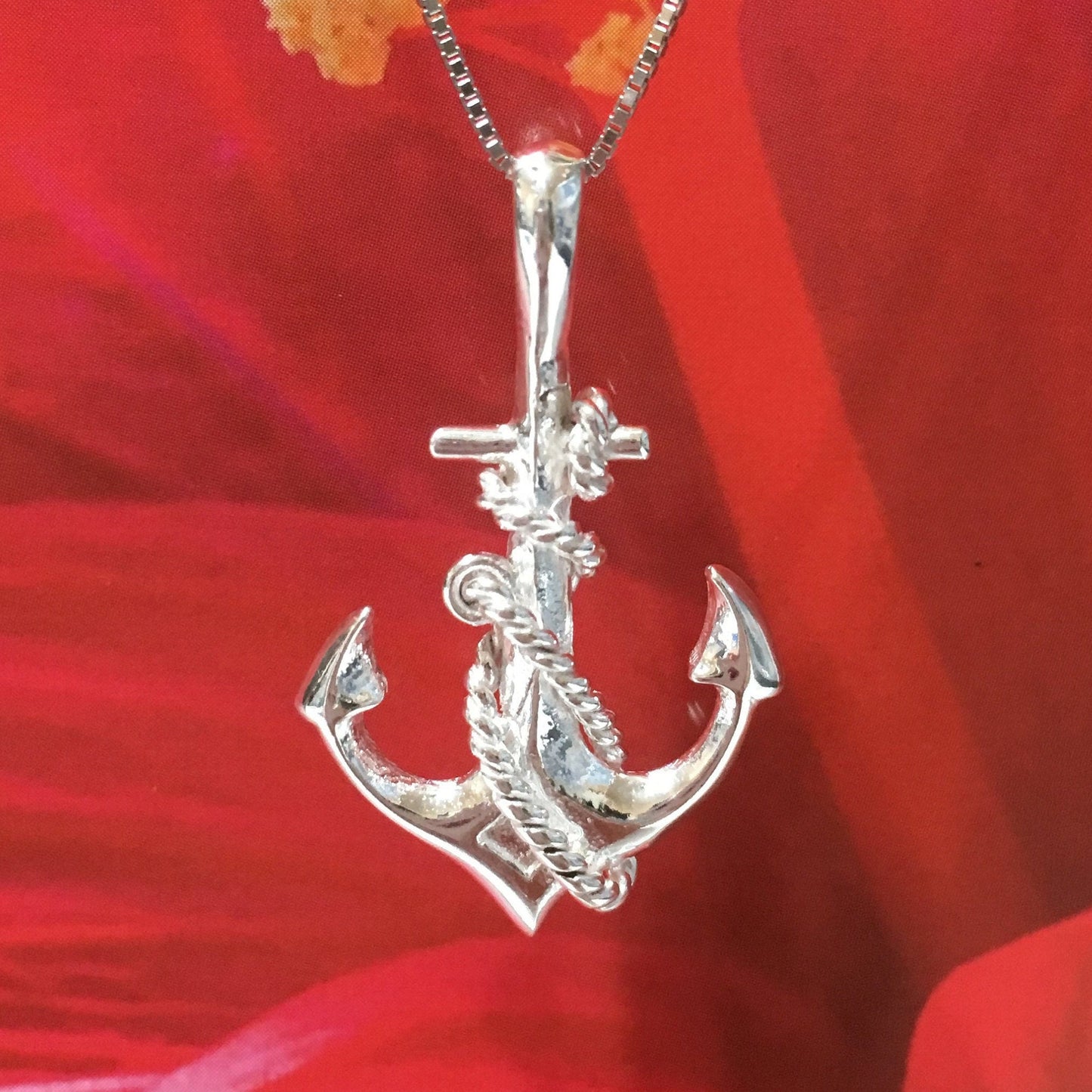 Collier unique avec grande ancre hawaïenne, pendentif en corde d'ancre 3D en argent sterling poli, cadeau d'anniversaire pour maman N2983