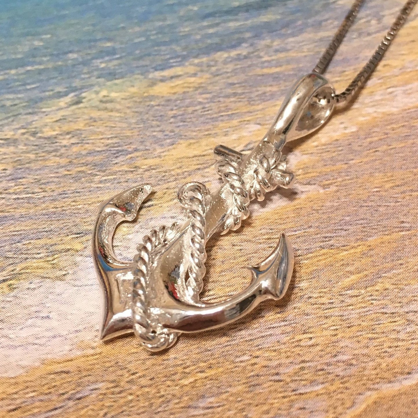 Collier unique avec grande ancre hawaïenne, pendentif en corde d'ancre 3D en argent sterling poli, cadeau d'anniversaire pour maman N2983