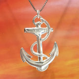 Unique Hawaiian Anchor and Rope Necklace, Sterling Silver High Polished Anchor & Rope Pendant, N2985 Birthday Mom Mother Gift