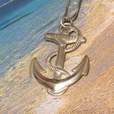 Unique Hawaiian Anchor and Rope Necklace, Sterling Silver High Polished Anchor & Rope Pendant, N2985 Birthday Mom Mother Gift