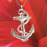 Unique Hawaiian Anchor and Rope Necklace, Sterling Silver High Polished Anchor & Rope Pendant, N2985 Birthday Mom Mother Gift