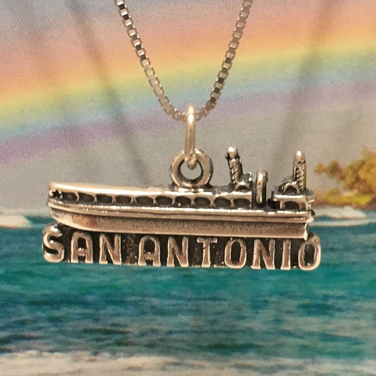 Collier unique de San Antonio, Texas, pendentif en argent sterling représentant un bateau fluvial de San Antonio, cadeau d'anniversaire pour maman N2995, bijoux texans