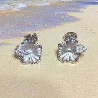 Jolie boucle d'oreille hibiscus hawaïenne, fleur officielle de l'État d'Hawaï, boucle d'oreille à tige en argent sterling hibiscus CZ, cadeau d'anniversaire pour femme, maman et fille E4121