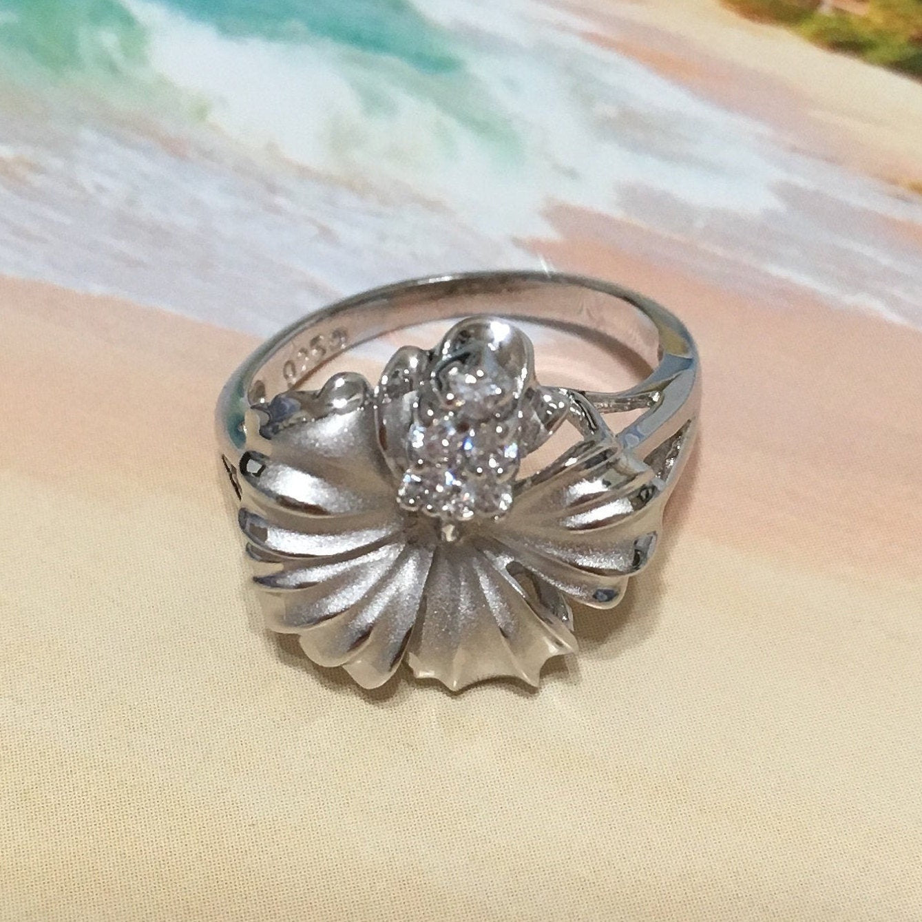 Beautiful Hawaiian Large Hibiscus Ring, Official Hawaii State Flower, Sterling Silver Hibiscus CZ Ring, R1053 Birthday Mom Mother Gift