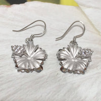 Unique Beautiful Large Hawaiian Hibiscus Earring, Official Hawaiian State Flower, Sterling Silver Hibiscus CZ Dangle Earring E4159