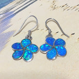 Superbe boucle d'oreille Plumeria hawaïenne de grande taille en opale bleue, boucle d'oreille pendante en argent sterling avec fleur de Plumeria en opale bleue, cadeau d'anniversaire pour mère E9383