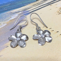 Beautiful Hawaiian Plumeria Earring, Sterling Silver Plumeria Flower CZ Dangle Earring, E4133A Mother Birthday Wife Mom Gift