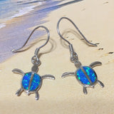 Magnifique boucle d'oreille en forme de tortue de mer en opale bleue hawaïenne, boucle d'oreille pendante en argent sterling avec tortue en opale bleue, cadeau d'anniversaire pour femme, maman et mère, E9381