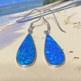 Superbe boucle d'oreille en forme de goutte d'eau en opale bleue hawaïenne de grande taille, boucle d'oreille pendante en argent sterling avec incrustation d'opale bleue, E4178 Statement PC, cadeau d'anniversaire pour maman