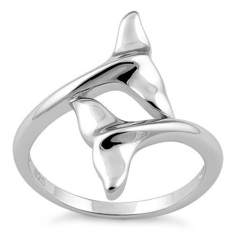 Unique Hawaiian Large Whale Tail Ring, Sterling Silver 2 Whale Tail Ring, R2354 Statement PC, Birthday Anniversary Wife Mom Mother Gift