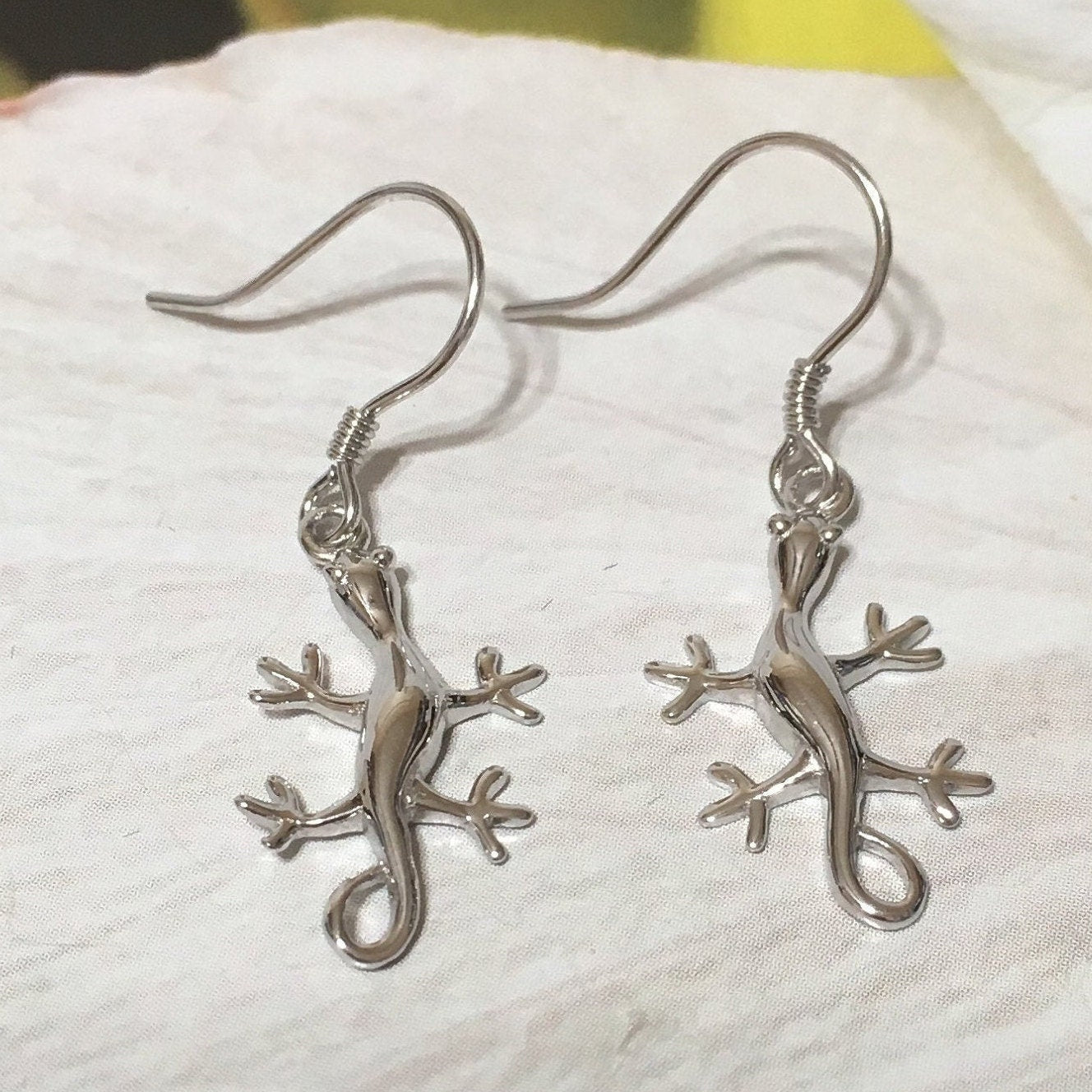 Unique Hawaiian Large Gecko Earring, Sterling Silver Crawling Gecko Dangle Earring, E4118 Birthday Wife Mom Mother Gift, Island Jewelry