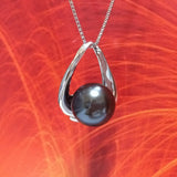 Magnifique collier de perles de coquillage noir hawaïen, pendentif coulissant en argent sterling avec perle de coquillage noir N2912, cadeau d'anniversaire pour maman, épouse, mère