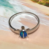 Unique Pretty Hawaiian Blue Opal Sea Turtle Ring, Sterling Silver Blue Opal Turtle Ring, R1043 Birthday Mom Mother Gift, Island Jewelry