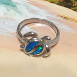 Bague tortue de mer opale bleue hawaïenne unique et magnifique, bague tortue opale bleue en argent sterling R1005A cadeau d'anniversaire pour maman et mère