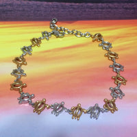 Unique Hawaiian 2-Tone Sea Turtle Bracelet, Sterling Silver Yellow-Gold Plated 2-Tone Turtle Bracelet, B3117 Birthday Mom Mother Gift