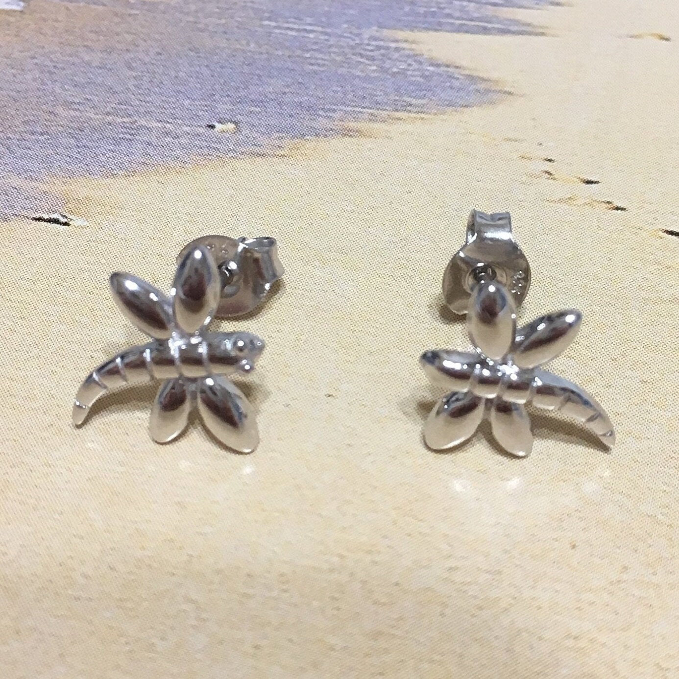 Pretty Hawaiian Dragonfly Earring, Sterling Silver Dragonfly Stud Earring, E4109 Birthday Wife Mom Girl Mother Gift, Island Jewelry