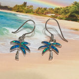 Beautiful Hawaiian Blue Opal Palm Tree Earring, Sterling Silver Blue Opal Palm Tree Dangle Earring, E4050 Birthday Mom Mother Gift