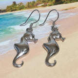 Unique Hawaiian Large Seahorse Earring, Sterling Silver Sea Horse Dangle Earring, E4155A Birthday Wife Mom Mother Gift, Island Jewelry