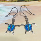 Magnifique boucle d'oreille en forme de tortue de mer en opale bleue hawaïenne, boucle d'oreille pendante en argent sterling avec tortue en opale bleue, cadeau d'anniversaire pour femme, maman et mère, E9381