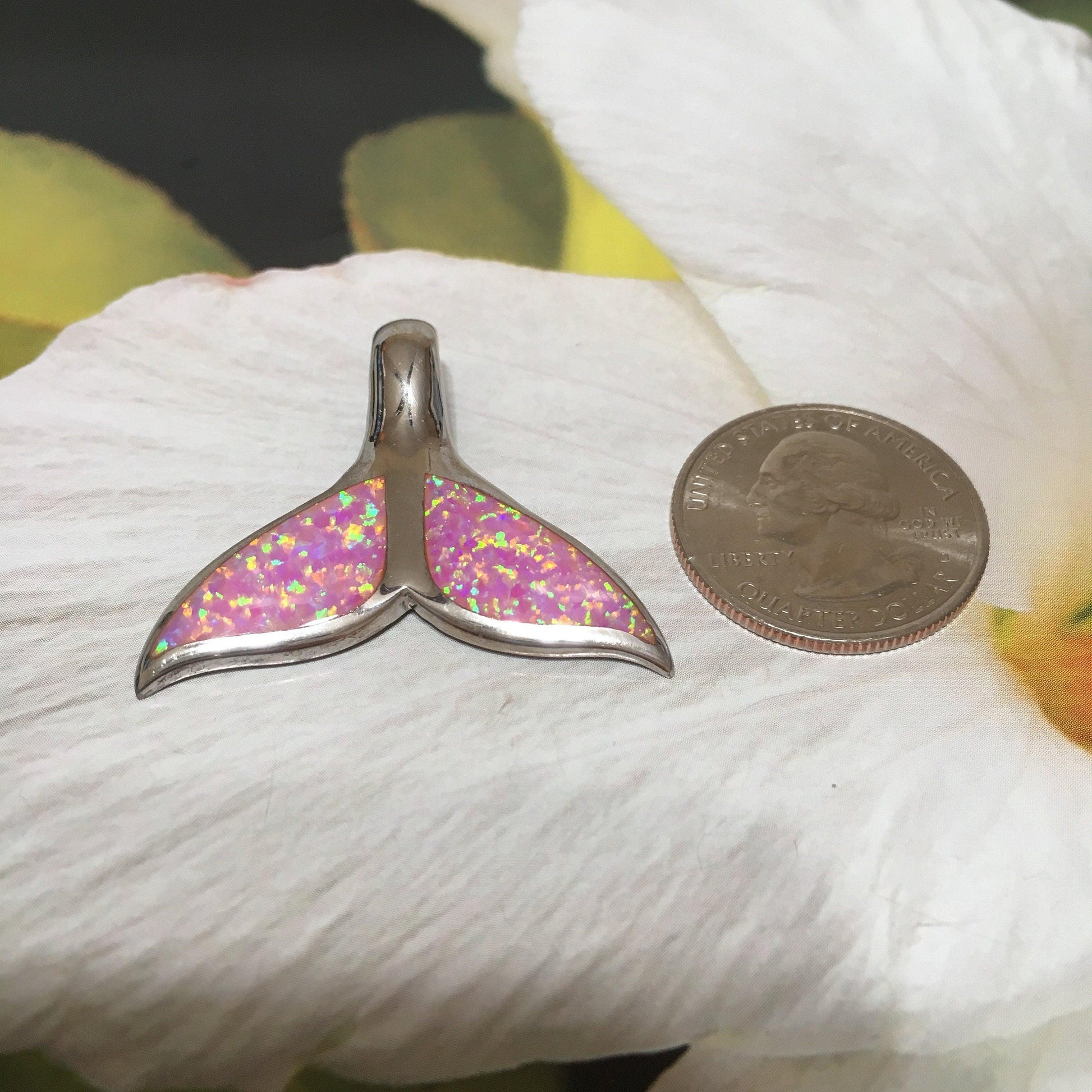 Gorgeous Unique Hawaiian Large Pink Opal Whale Tail Necklace, Sterling Silver Pink Opal Whale Tail Pendant, N2688 Birthday Mom Gift - Hawaii Treasures Shop