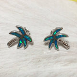 Beautiful Hawaiian Blue Opal Palm Tree Earring, Sterling Silver Blue Opal Palm Tree Stud Post Earring, E4049 Birthday Anniversary Mom Gift