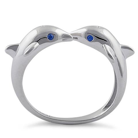 Gorgeous Hawaiian Large 2 Dolphin Ring, Sterling Silver 2 Dolphin Blue CZ Eye Adjustable Ring, R2355 Statement PC, Birthday Mom Gift