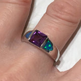 Beautiful Hawaiian Blue Opal Amethyst Ring, Sterling Silver Blue Opal Amethyst Ring, R1014 Birthday Mom Mother Gift