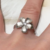 Beautiful Hawaiian Plumeria Ring, Sterling Silver Plumeria CZ Ring, R1059 Birthday Anniversary Mom Wife Girlfriend Mother Gift