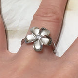 Beautiful Hawaiian Plumeria Ring, Sterling Silver Plumeria CZ Ring, R1059 Birthday Anniversary Mom Wife Girlfriend Mother Gift