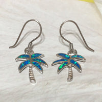 Beautiful Hawaiian Blue Opal Palm Tree Earring, Sterling Silver Blue Opal Palm Tree Dangle Earring, E4050 Birthday Mom Mother Gift