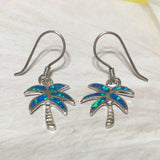 Beautiful Hawaiian Blue Opal Palm Tree Earring, Sterling Silver Blue Opal Palm Tree Dangle Earring, E4050 Birthday Mom Mother Gift