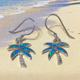 Beautiful Hawaiian Blue Opal Palm Tree Earring, Sterling Silver Blue Opal Palm Tree Dangle Earring, E4050 Birthday Mom Mother Gift