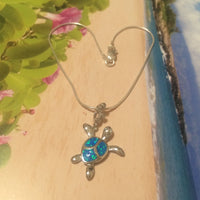 Beautiful Hawaiian Large Blue Opal Sea Turtle Anklet or Bracelet, Sterling Silver Opal Turtle Charm Bracelet, A6158 Birthday Mother Gift