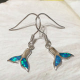 Pretty Hawaiian Blue Opal Whale Tail Earring, Sterling Silver Blue Opal Whale Tail Dangle Earring, E4024 Birthday Wife Mom Mother Gift