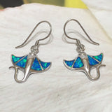 Boucles d'oreilles uniques et époustouflantes en forme de raie manta hawaïenne bleue opale, boucles d'oreilles pendantes en argent sterling avec raie manta bleue opale, cadeau d'anniversaire pour maman E4119