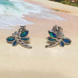 Unique Hawaiian Blue Opal Dragonfly Earring, Sterling Silver Blue Opal Dragonfly Stud Earring, E4145A Mother Birthday Mom Gift