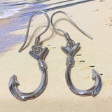 Boucles d'oreilles uniques en forme de grand hameçon 3D hawaïen, boucles d'oreilles pendantes en argent sterling, E4140A, cadeau d'anniversaire pour mère, épouse, maman