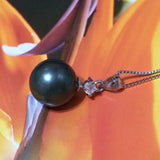 Unique Beautiful Hawaiian Black Shell Pearl Necklace, Sterling Silver Black Shell Pearl CZ Pendant, N2914 Birthday Mom Wife Mother Gift