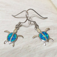 Beautiful Hawaiian Blue Opal Sea Turtle Earring, Sterling Silver Blue Opal Turtle Dangle Earring, E4020 Birthday Mom Mother Gift