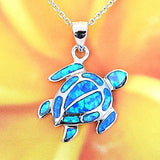 Collier unique en forme de tortue de mer en opale bleue hawaïenne, pendentif en argent sterling en forme de tortue en opale bleue, cadeau d'anniversaire pour maman N2115, bijoux des îles