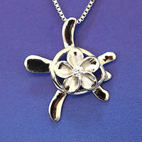 Collier unique mère-fille assorti à une tortue de mer hawaïenne, pendentif en argent sterling avec une tortue Plumeria CZ, N7022 Big Little Sister