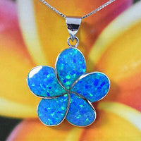 Gorgeous Hawaiian X-Large Blue Opal Plumeria Necklace, Sterling Silver Blue Opal Plumeria Pendant, N6041 Birthday Mom Wife Mother Gift