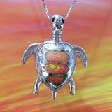 Collier unique et magnifique en forme de tortue de mer hawaïenne de très grande taille avec opale rose, pendentif en argent sterling avec opale N2828, cadeau d'anniversaire pour maman, déclaration PC