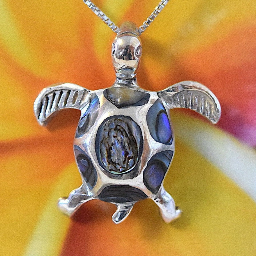 Collier unique hawaïen en véritable coquille de paua et tortue de mer, pendentif en argent sterling et nacre d'ormeau, cadeau d'anniversaire N6069