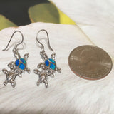 Boucles d'oreilles uniques et magnifiques en forme de tortue de mer pour maman et bébé, en argent sterling, avec opale bleue et 2 tortues, cadeau d'anniversaire pour maman E9382