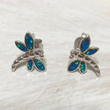 Unique Hawaiian Blue Opal Dragonfly Earring, Sterling Silver Blue Opal Dragonfly Stud Earring, E4145A Mother Birthday Mom Gift