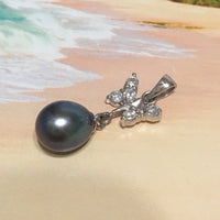 Unique Hawaiian Genuine Black Pearl Butterfly Necklace, Sterling Silver Black Pearl Butterfly CZ Pendant, N2528 Birthday Mom Mother Gift