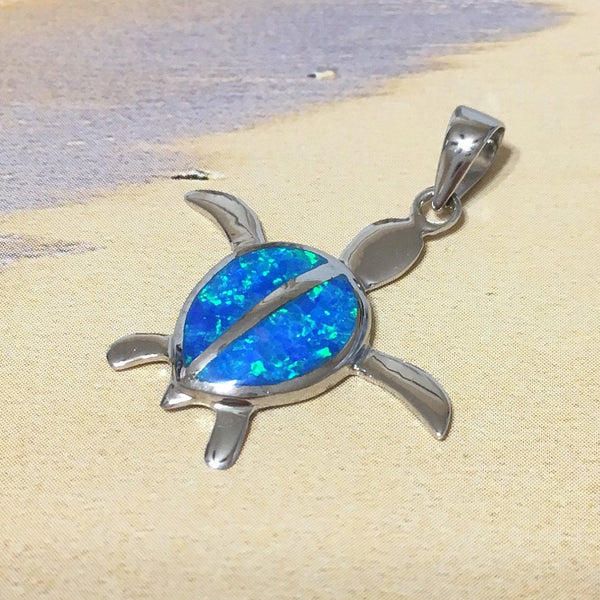 Joli collier tortue de mer en opale bleue hawaïenne, pendentif tortue en argent sterling opale, cadeau d'anniversaire pour mère, maman et épouse, bijoux des îles N2112